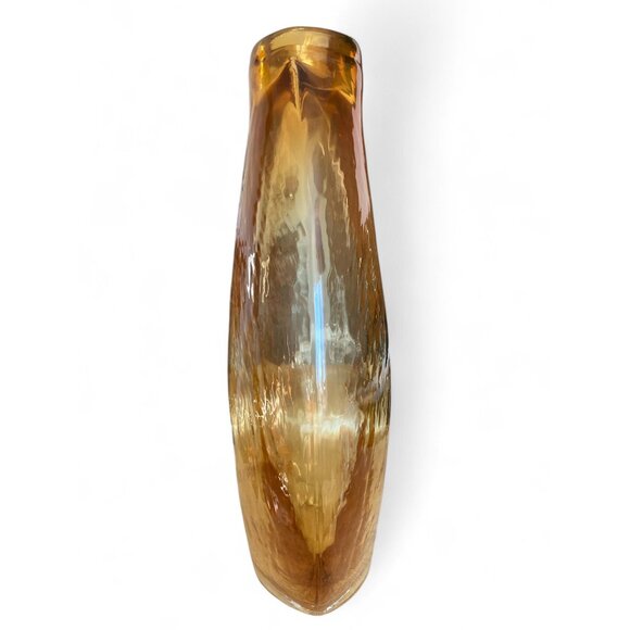 Amber Glass Art Vase With Unique Cutout Design - Picture 4 of 7